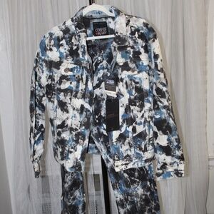 Copper Rivet True Fit Denim Jacket (L) & Regular Fit Tie Dye Denim Pants (34/32)